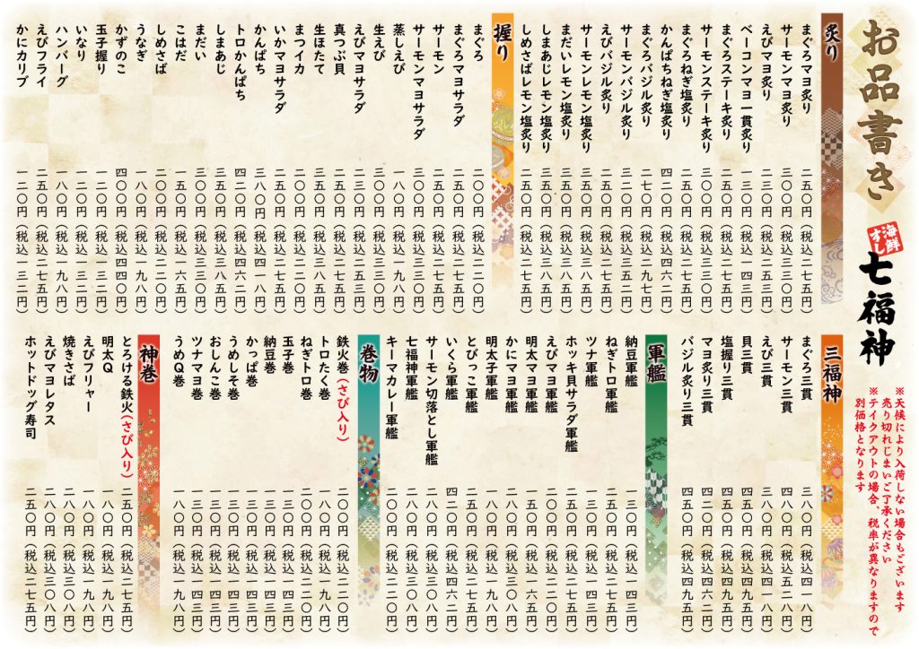 七福神メニュー表
